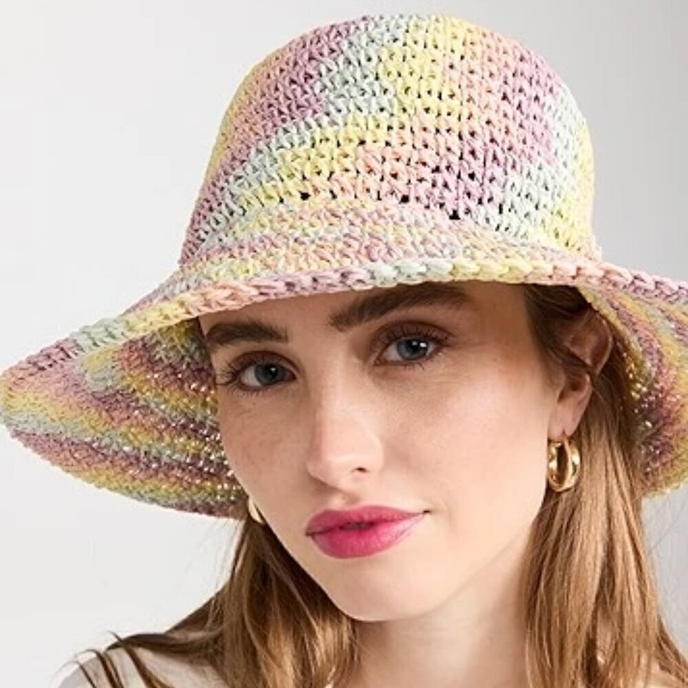 New Lele Sadoughi Raffia Rainbow Pastel Playa Bucket Hat - Picture 4 of 10